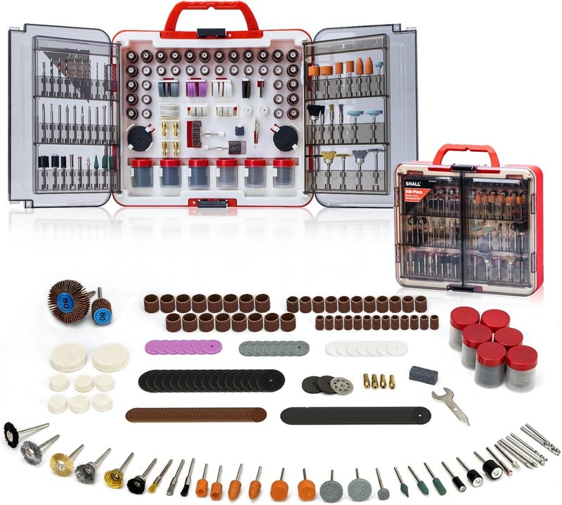 SHALL 508-Piece Rotary Tool Accessories Kit, Universal Rotary Tool Bits for Sanding, Cutting, Grinding, Drilling, Carving, Engraving, Polishing, Cleaning, Rotary Tool Attachments with Carrying Case - Image 1